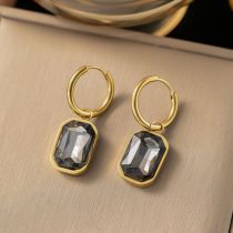 Fashion Golden Square Gray Diamond Titanium Steel Square Earrings With Diamonds