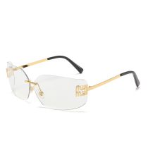 Fashion Gold Frame Transparent Film Pc Metal Rimless Sunglasses
