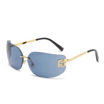 Fashion Gold Framed Dark Blue Piece Pc Metal Rimless Sunglasses
