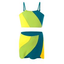 Fashion Yellow Green Blue Nylon Contrast Color Childrens Three-piece Swimsuit Set