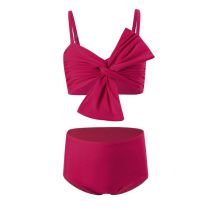 Fashion Scarlet Nylon Knotted High-waisted Tankini Swimsuit