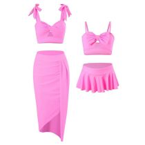 Fashion Pink Nylon Lace-up Knotted One-piece Swimsuit Parent-child Set