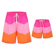 Fashion Pink And Orange Beach Shorts Polyester Printed Lace-up Parent-child Swimming Trunks