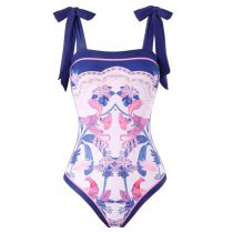Fashion Blue Flat Collar Jumpsuit Polyester Printed Parent-child One-piece Swimsuit