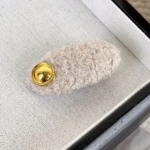 Fashion A Beige Fabric Gold Label Knitted Oval Hair Clip