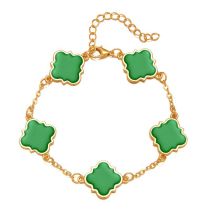 Fashion Bracelet - Green On Gold Alloy Oil Dripping Four-leaf Clover Bracelet