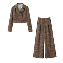Fashion Brown Woolen Lapel Jacket And Wide-leg Trousers Suit