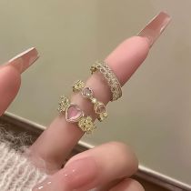 Fashion Pink Gold Alloy Diamond Love Moonlight Ring Set