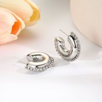Fashion Silver Gold-plated Copper Glossy C-shaped Earrings