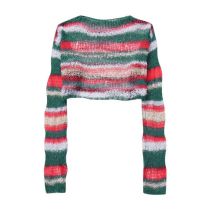 Fashion Red And Green Stripes Striped Knit Top