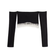 Fashion Black Jewelry-embellished One-shoulder Crop Top