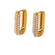 Fashion Gold - Full Of Pearls Gold-plated Titanium Steel Square Earrings With Pearls