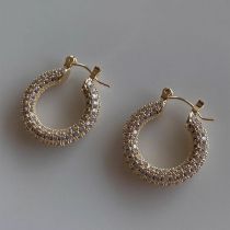 Fashion Large Full Diamond Titanium Steel Gold-plated Diamond Round Earrings