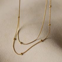 Fashion Gold Titanium Steel Gold Beads Double Layer Necklace