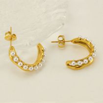 Fashion Gold Titanium Steel Hollow Pearl Earrings