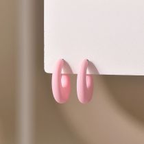 Fashion Pink Acrylic Spray Painted C-shaped Earrings
