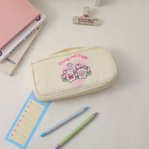 Fashion Beige Long Style Fabric Printed Children's Pencil Case