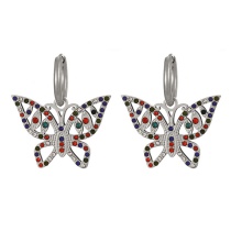 Fashion Silver 5 Titanium Steel Inlaid Zirconium Butterfly Earrings
