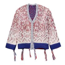 Fashion Red Fringed Knitted Buttoned Jacket