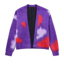 Fashion Purple Polyester Knitted Cardigan Sweater Jacket