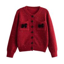 Fashion Red Cashmere Printed Knitted Cardigan Jacket