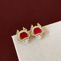 Fashion Gold Alloy Diamond Year Of The Dragon Stud Earrings