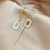 Fashion White Alloy Square Geometric Asymmetric Earrings