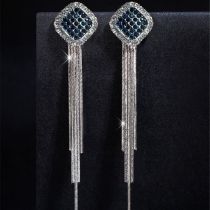 Fashion Silver Alloy Diamond Square Tassel Earrings