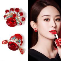 Fashion Red Alloy Diamond Earrings
