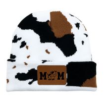 Fashion Dairy Cow Acrylic Printed Leather Label Beanie