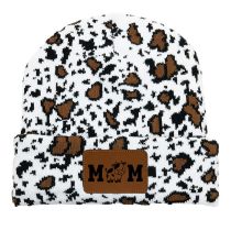 Fashion Little Leopard Acrylic Printed Leather Label Beanie