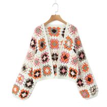 Fashion Color Polyester Crochet Floral Cardigan Sweater