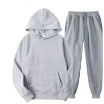 Fashion Light Grey Polyester Hooded Sweatshirt With Leggings And Trousers Set