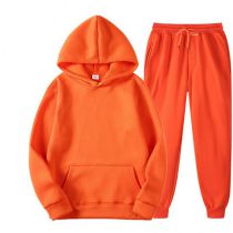 Fashion Orange Color Polyester Hooded Sweatshirt With Leggings And Trousers Set