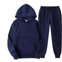 Fashion Navy Blue Polyester Hooded Sweatshirt With Leggings And Trousers Set