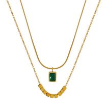 Fashion Gold Metal Square Zirconium Beads Double Necklace
