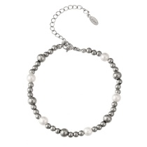 Fashion Silver 2 Titanium Steel Pearl Bead Bracelet (4/6mm)