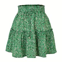 Fashion Green Polyester Printed High Waist Skirt
