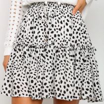Fashion Leopard White Polyester Printed High Waist Skirt