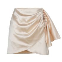 Fashion Beige Irregular Zippered Pleated Skirt