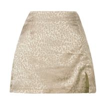 Fashion Beige Polyester Leopard Print High Waist Slit Skirt