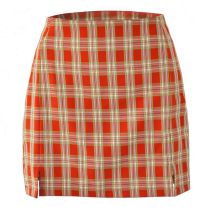 Fashion Red Polyester Plaid Slit Skirt