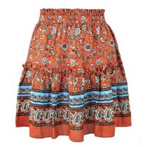 Fashion Maroon Red Polyester Printed Ruffle Skirt