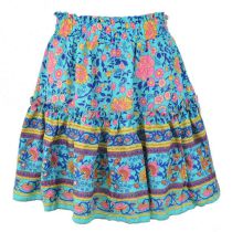 Fashion Blue Polyester Printed Ruffle Skirt