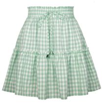 Fashion Green Cotton Printed Tiered Lace-up Skirt