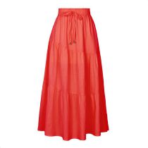 Fashion Orange Cotton Printed Lace-up High-waisted Maxi Skirt