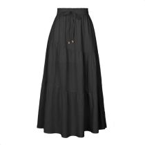 Fashion Black Cotton Printed Lace-up High-waisted Maxi Skirt