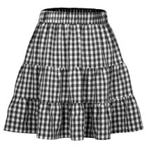 Fashion Black Cotton Checked Layered Skirt