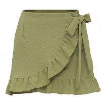 Fashion Green Polyester Lace-up Ruffle Skirt