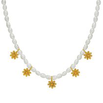 Fashion Gold Pearl Beaded Daisy Necklace